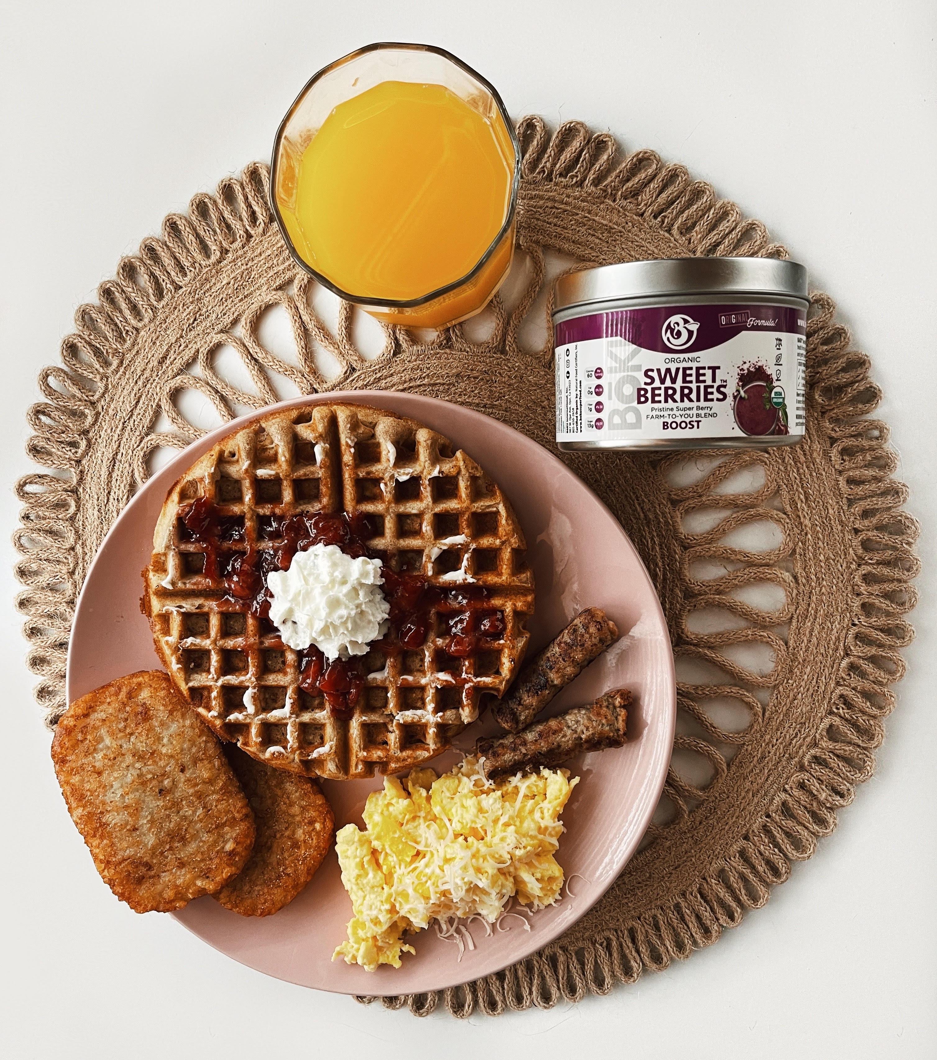 Easy Protein Waffles with Super Berries Compote