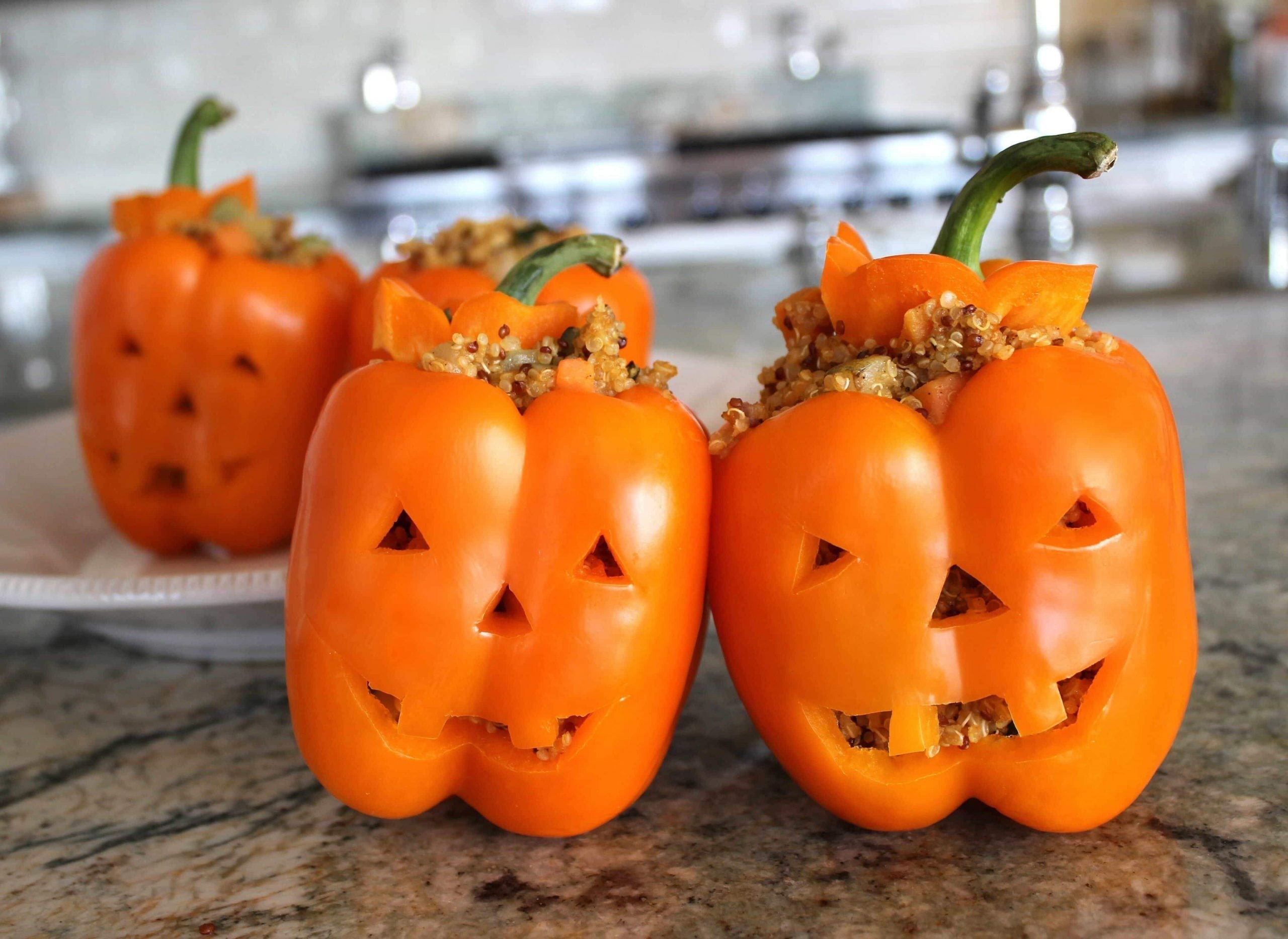 Stuffed Jack-O-Lantern Peppers with Super Quinoa