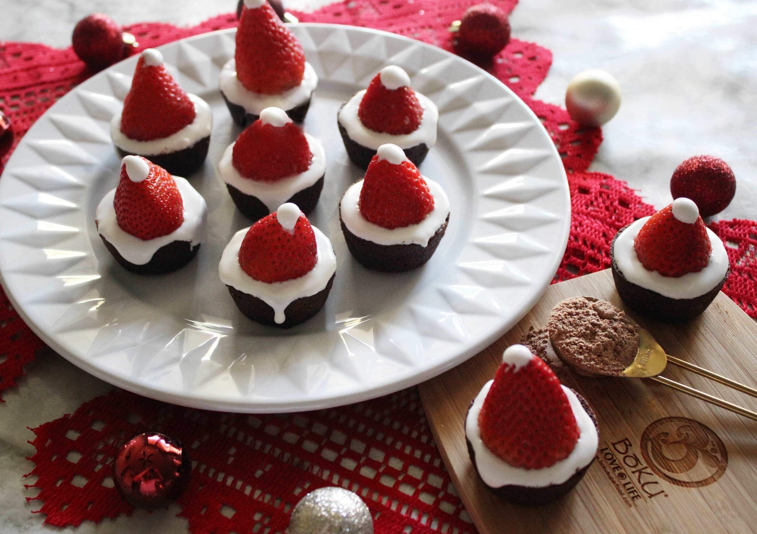 Vegan Santa Hat Brownie Bites