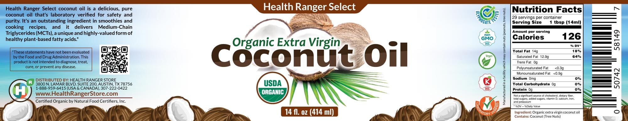 Organic Extra Virgin Coconut Oil 14 oz Coconut Brighteon Store 