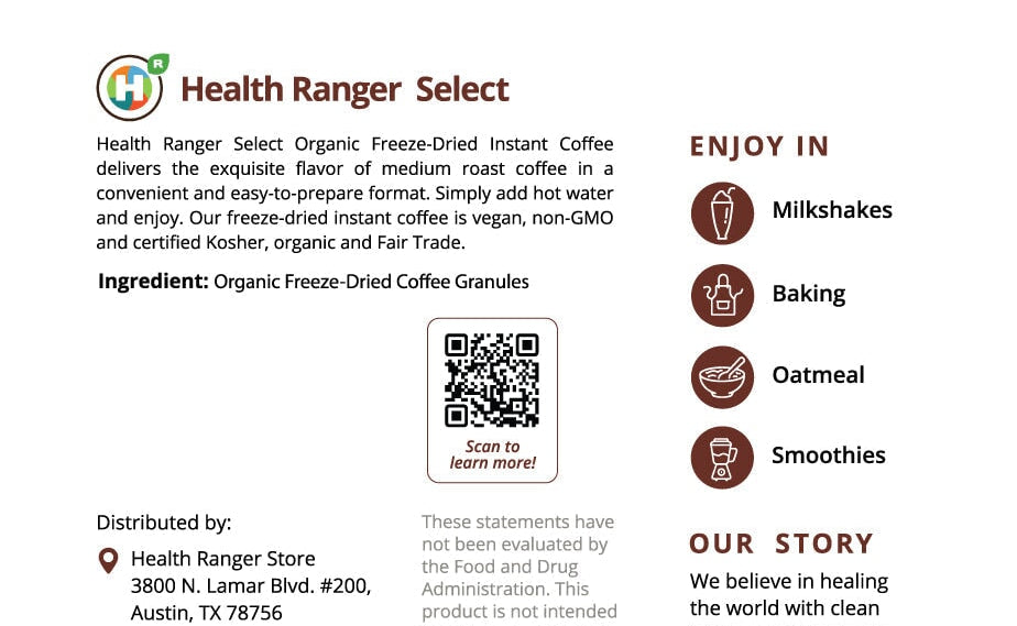 Fair Trade Organic Freeze-Dried Instant Coffee 3oz (87g) Brighteon Store 