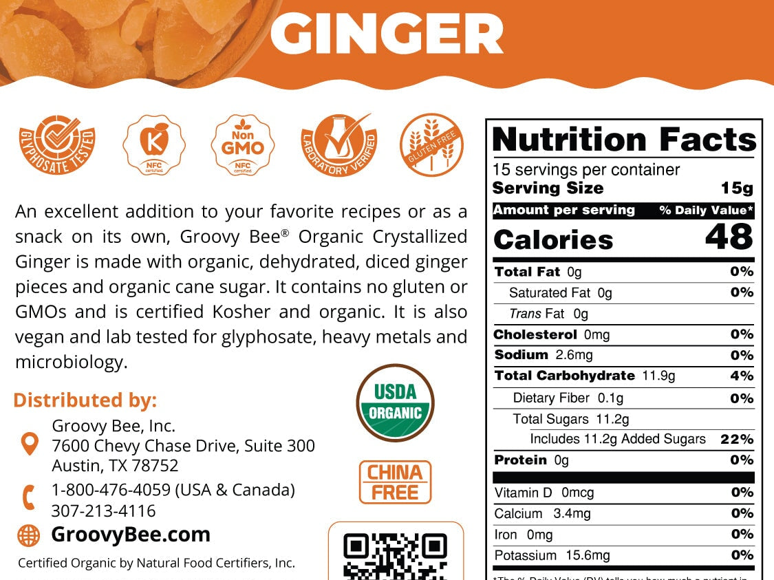 Organic Crystallized Ginger 8 oz (226 g) Snack Brighteon Store 