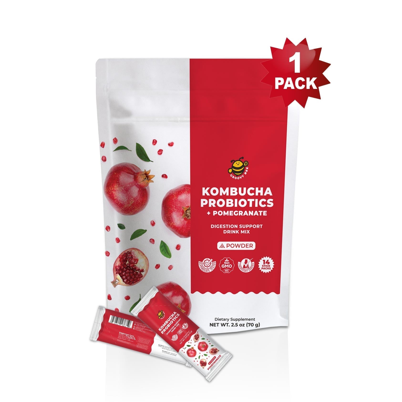 Kombucha Probiotics + Pomegranate Powder (14 counts) 2.5 oz (70g) Probiotics Brighteon Store 
