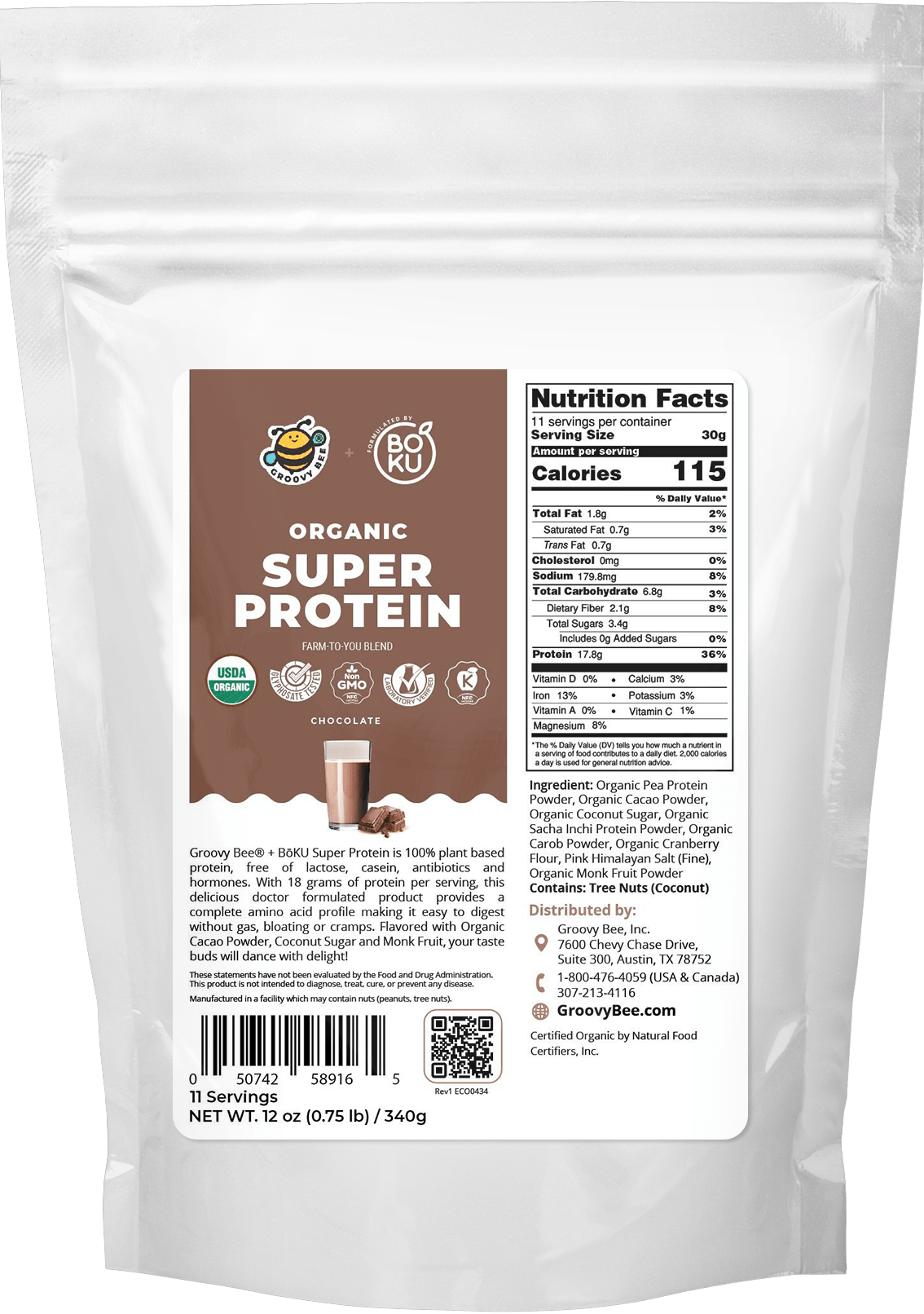 Organic Super Protein - Chocolate 12oz (0.75 lb) / 340 g Protein Powders Brighteon Store