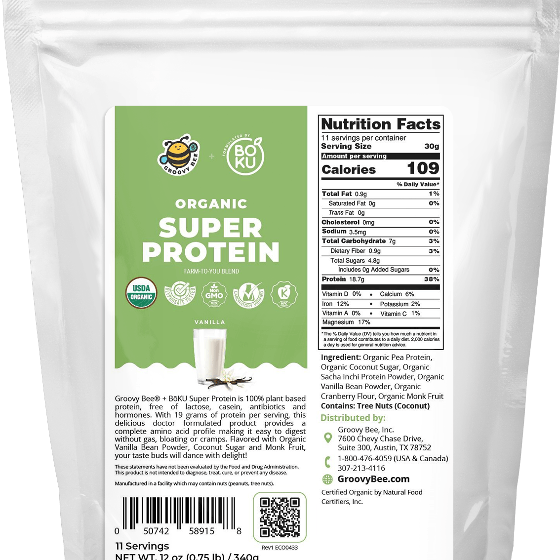 Organic Super Protein - Vanilla 12oz (0.75 lb) / 340 g Protein Powders Brighteon Store