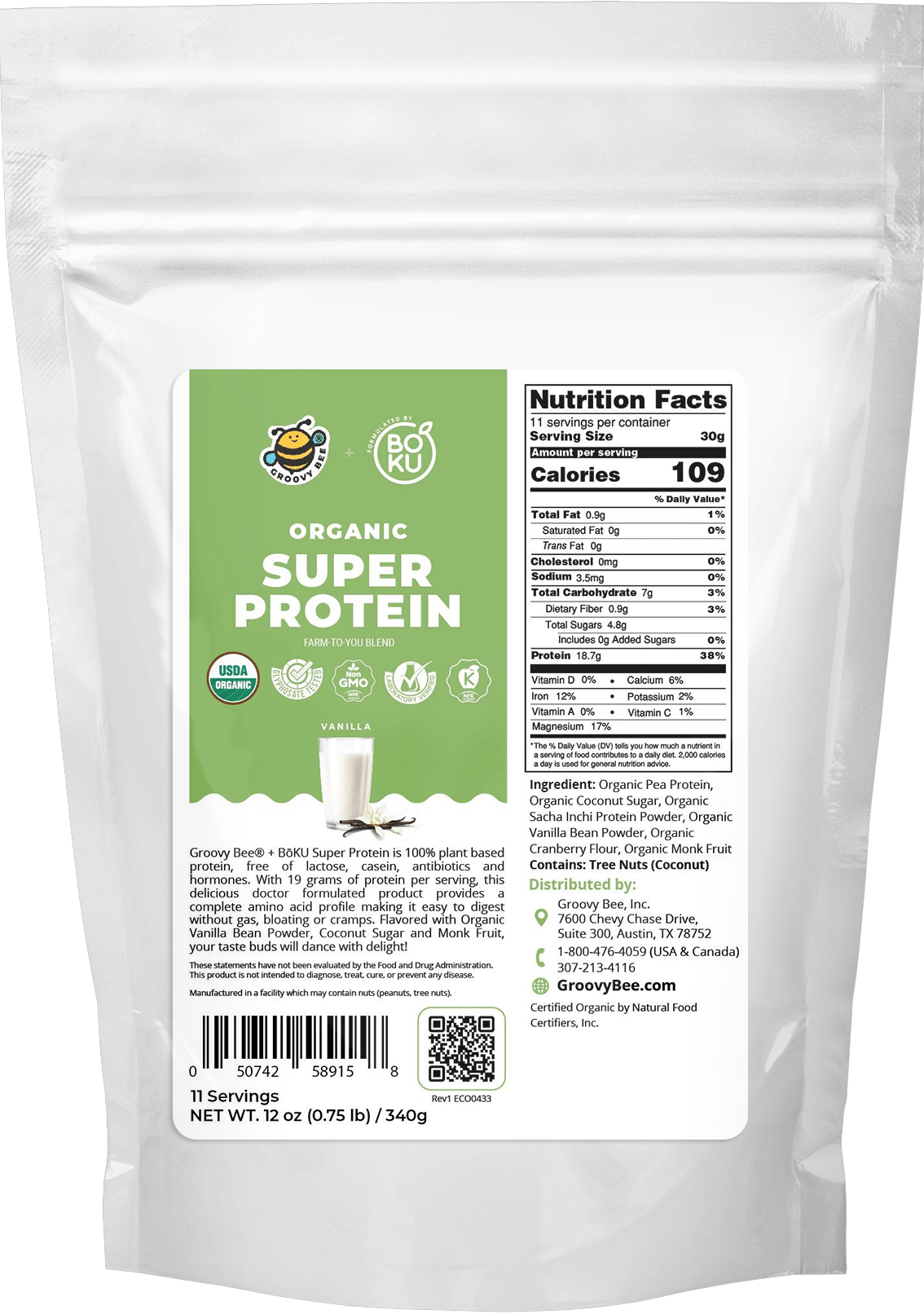 Organic Super Protein - Vanilla 12oz (0.75 lb) / 340 g Protein Powders Brighteon Store