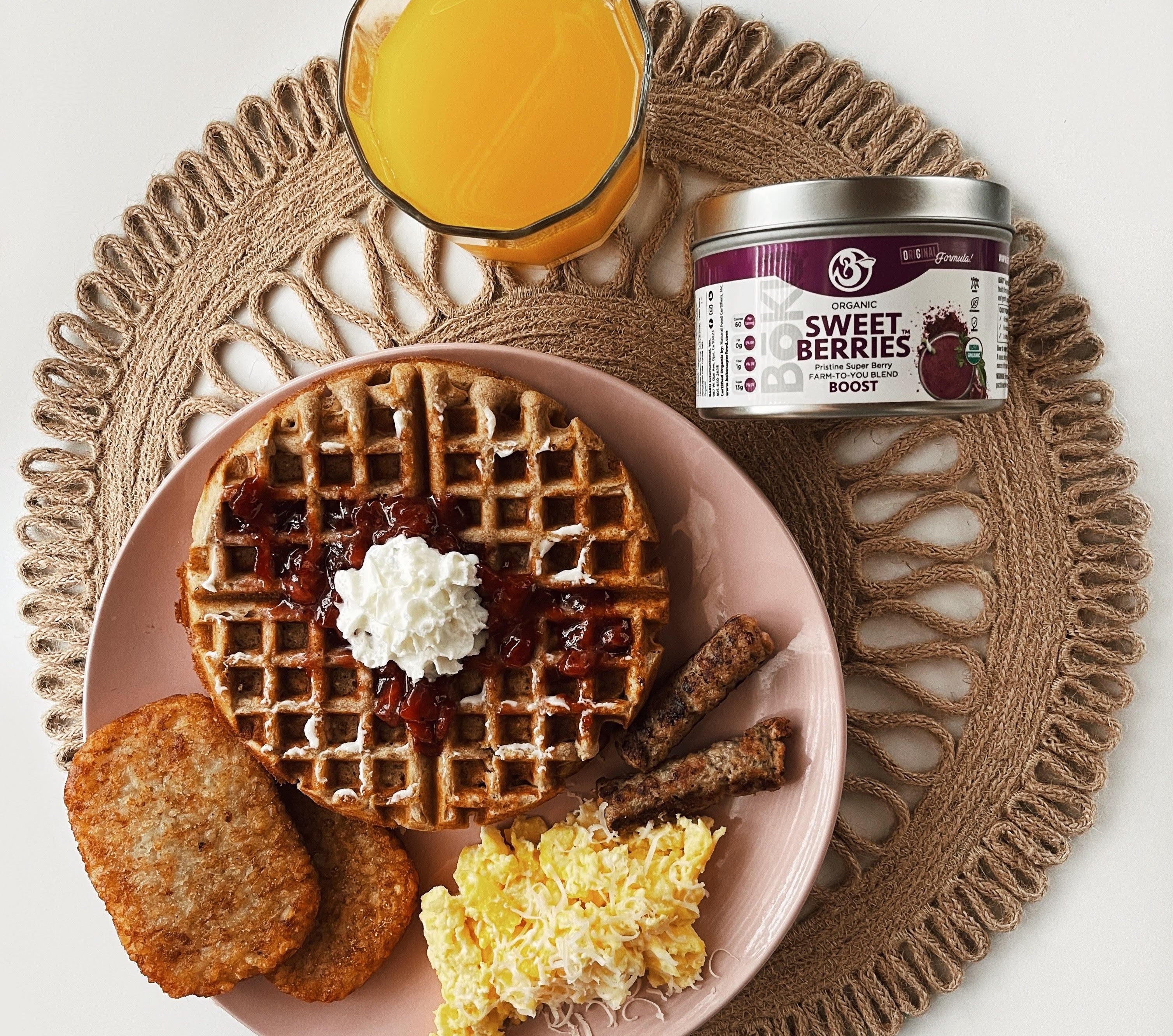 Easy Protein Waffles with Super Berries Compote
