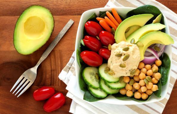 Healthy Lunch Bowl With Avocado & Homemade Hummus