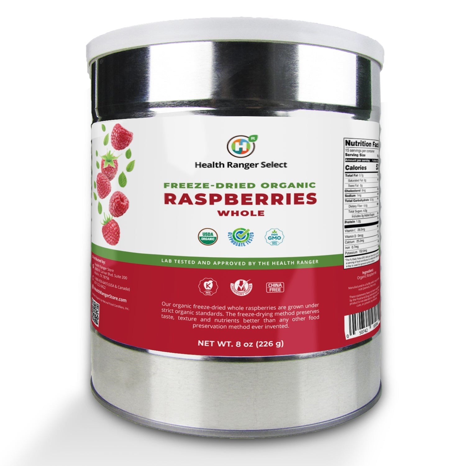 Freeze-Dried Organic Whole Raspberries (8oz, #10 Can) (2-Pack) Freeze Dried Organics Brighteon Store 