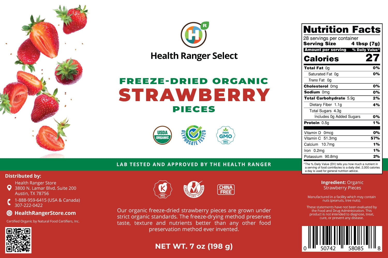 Freeze-Dried Organic Strawberry Pieces (7oz, #10 can) (2-Pack) Freeze Dried Organics Brighteon Store 