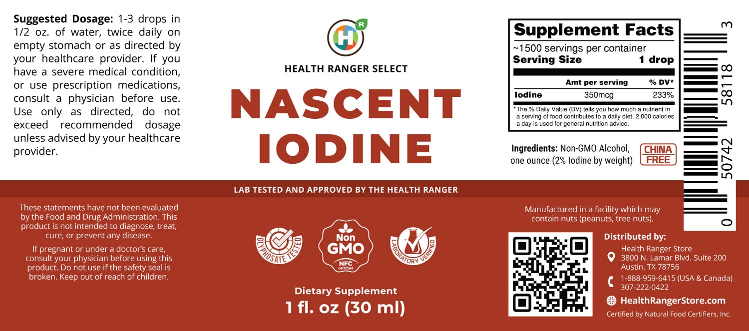 Health Ranger's Nascent Iodine 1 fl oz (30ml) - 2% Strength (Cap - For Long Term Storage) Health Concerns Brighteon Store 