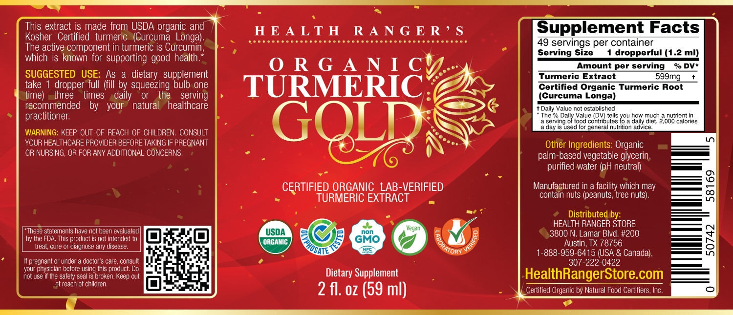 Health Ranger's Organic Turmeric Gold liquid extract 2 fl. oz. Superfoods Brighteon Store 