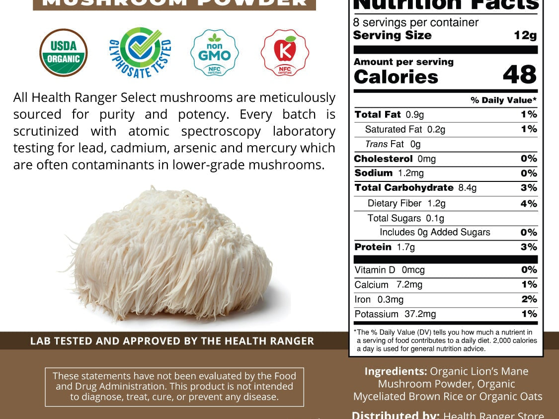 Organic Lion's Mane Mushroom Powder 3.5oz (100g) Specialty Mushrooms Brighteon Store 