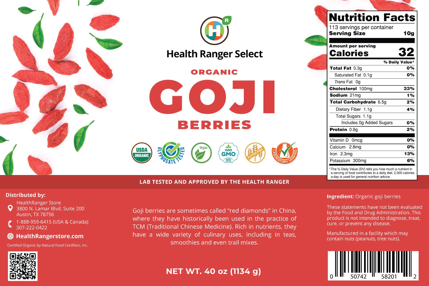 Organic Goji Berries (40oz, #10 can) Health Concerns Brighteon Store 