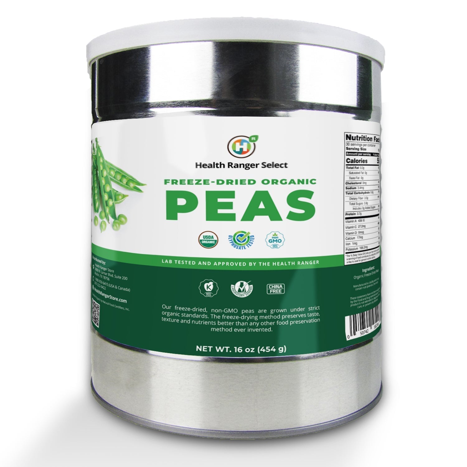 Freeze Dried Organic Peas (16oz, #10 can) 454g (2-Pack) Freeze Dried Organics Brighteon Store 