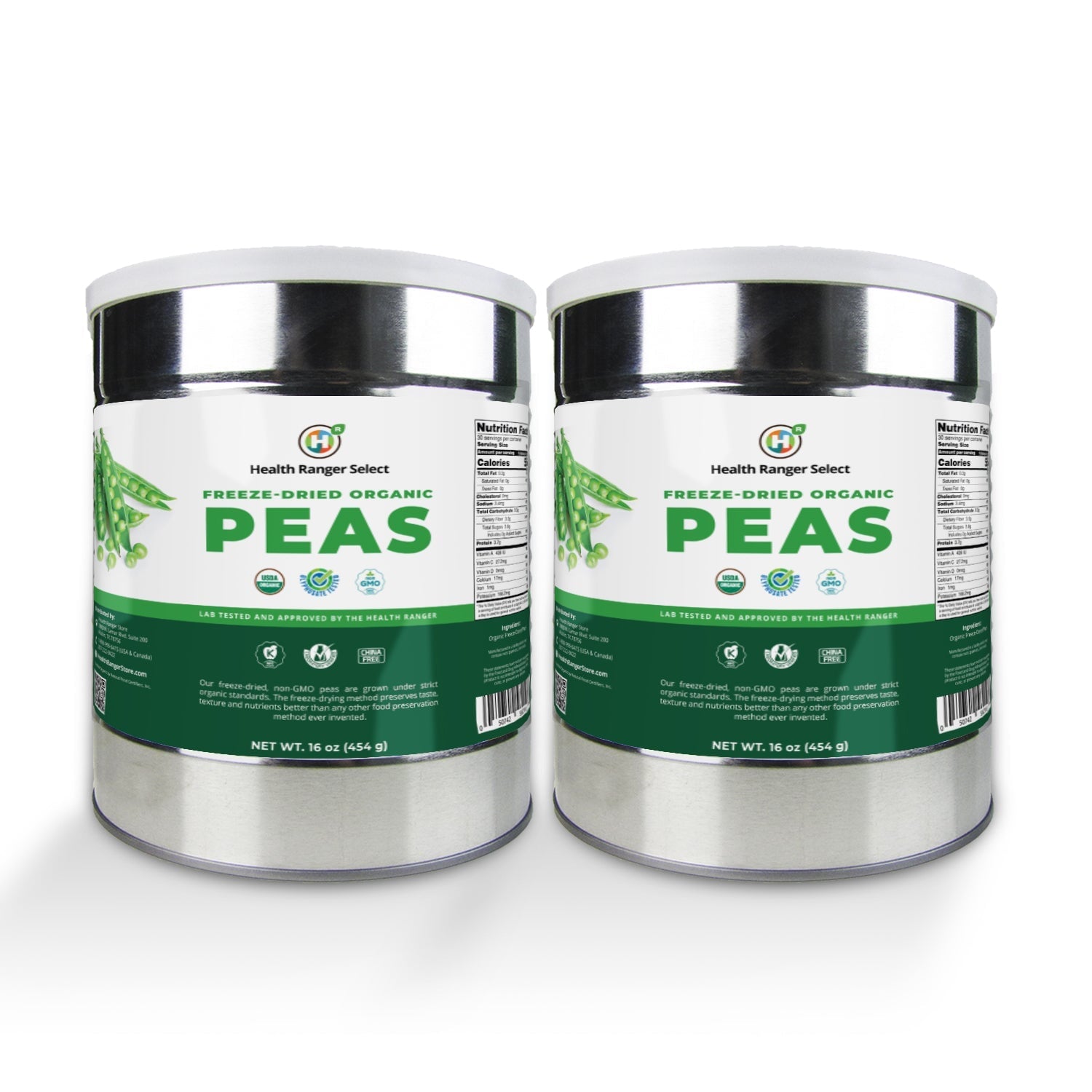 Freeze Dried Organic Peas (16oz, #10 can) 454g (2-Pack) Freeze Dried Organics Brighteon Store 