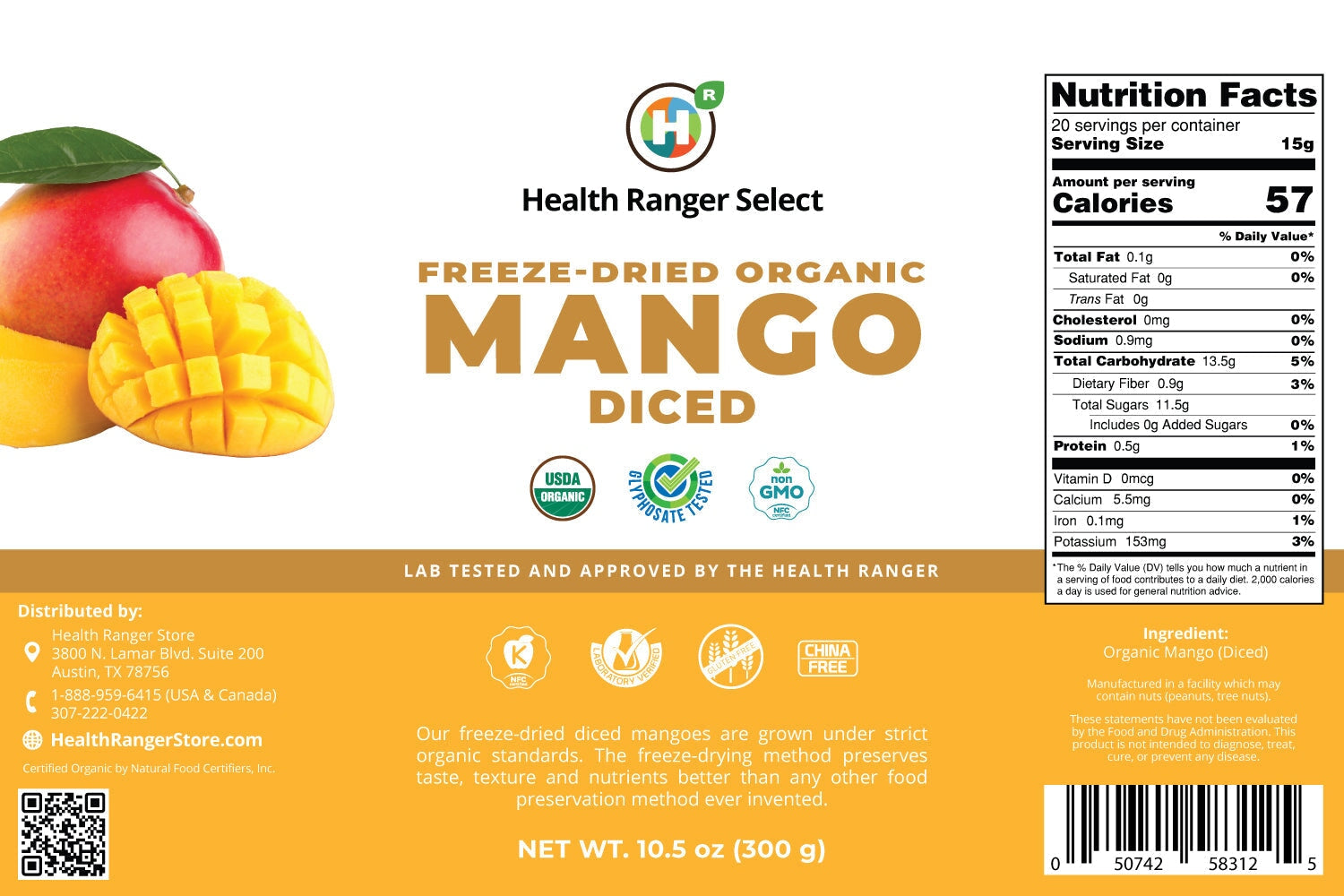 Freeze-Dried Organic Mango Diced (10.5oz, #10 can) (2-Pack) Health Ranger Select Brighteon Store 