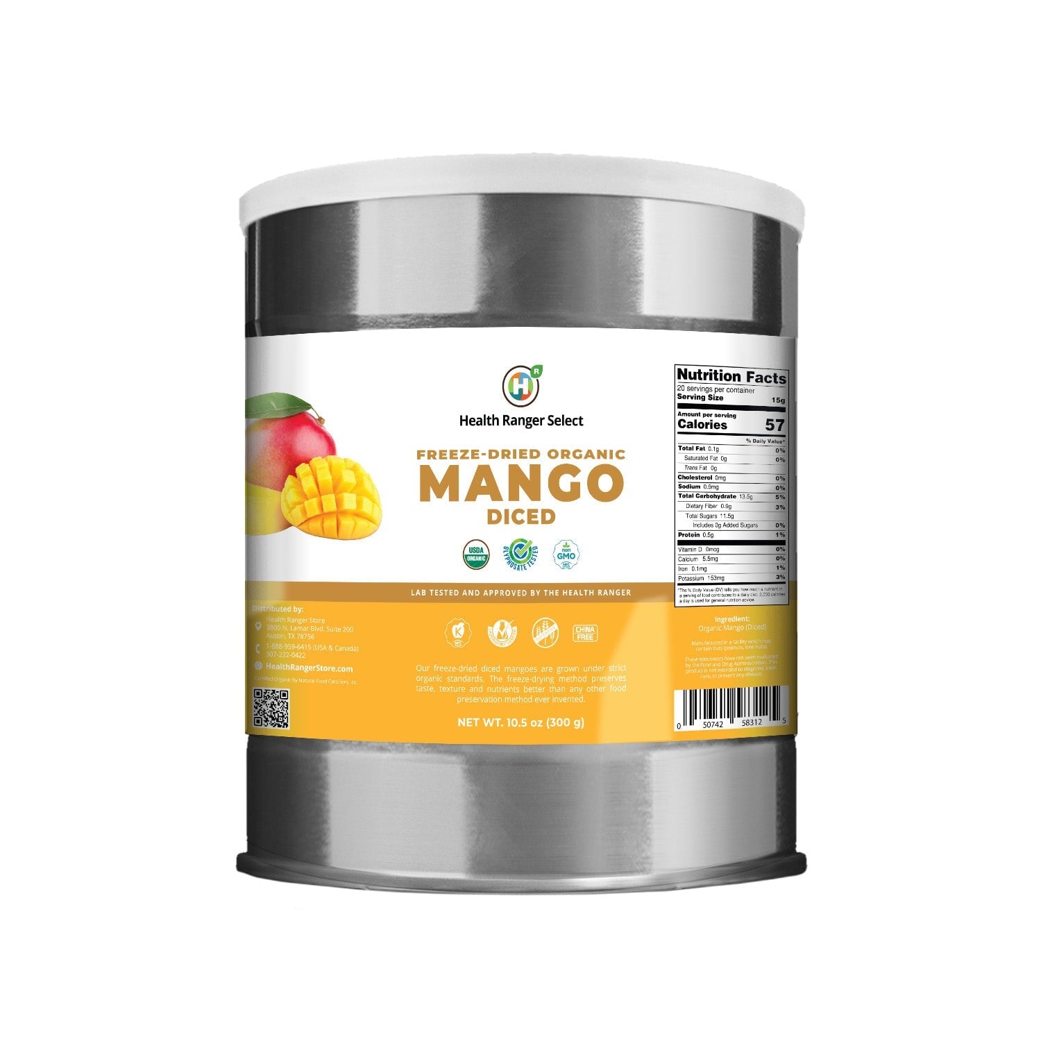 Freeze-Dried Organic Mango Diced (10.5oz, #10 can) (2-Pack) Health Ranger Select Brighteon Store 