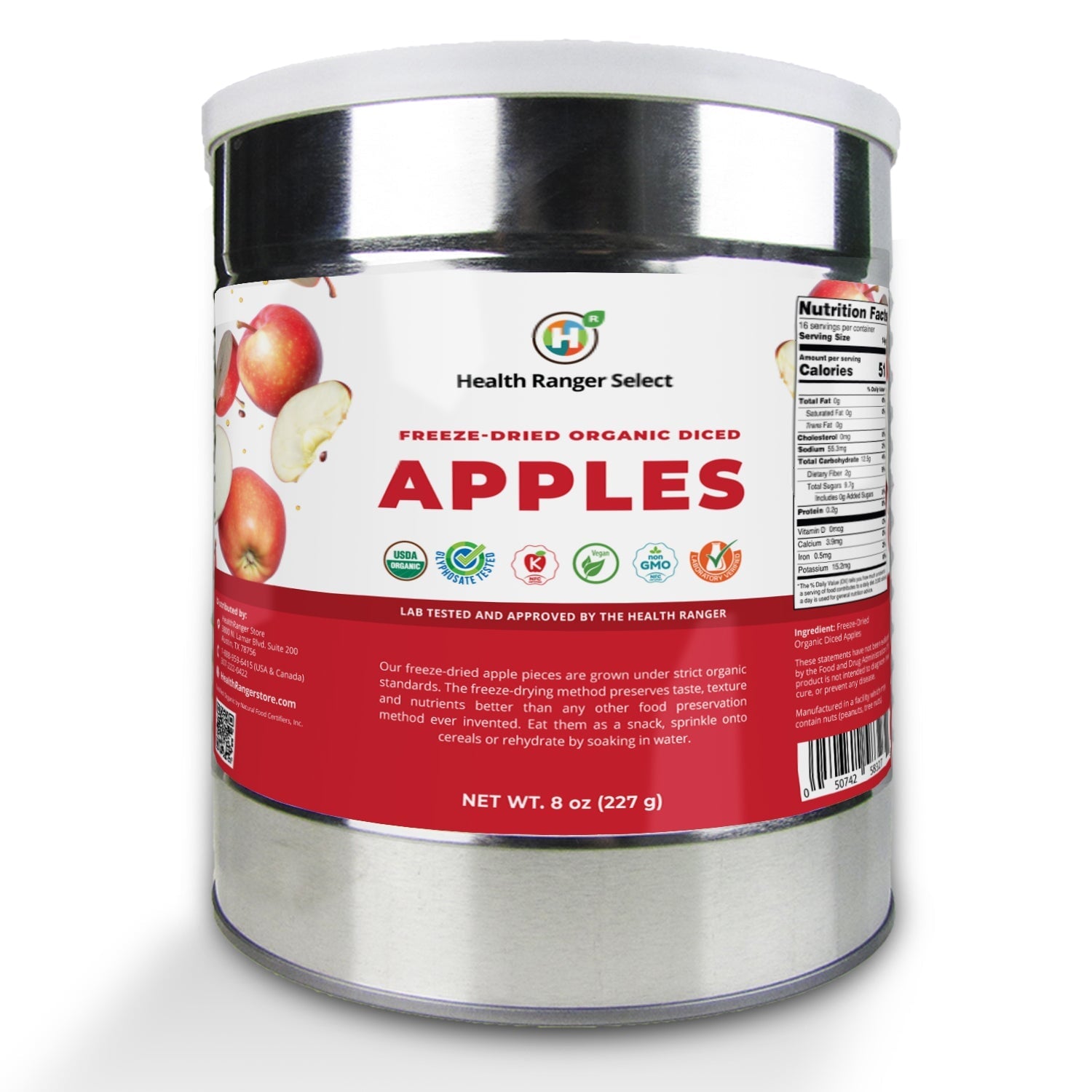 Freeze Dried Organic Apple 3/8 Diced (8oz, #10 can) (2-Pack) Health Ranger Select Brighteon Store 