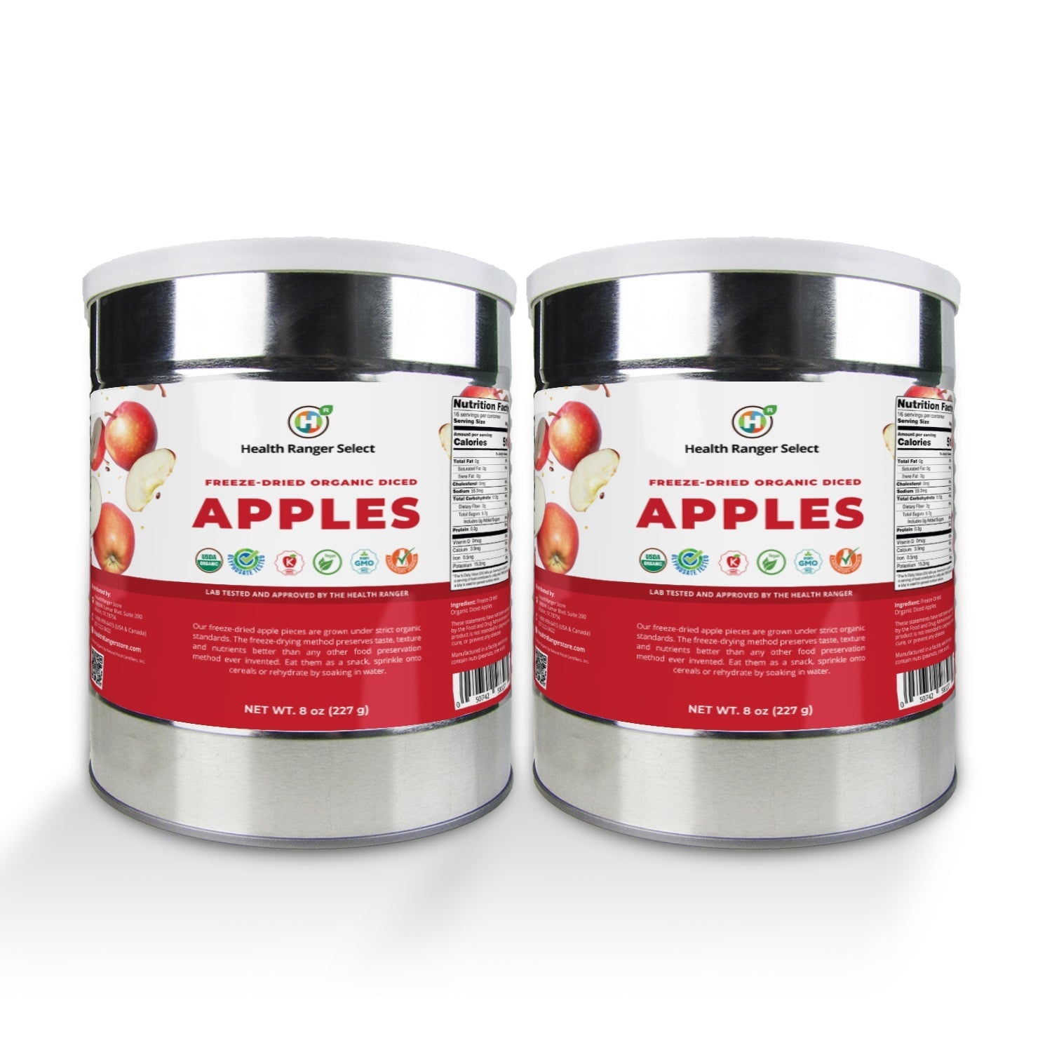 Freeze Dried Organic Apple 3/8 Diced (8oz, #10 can) (2-Pack) Health Ranger Select Brighteon Store 