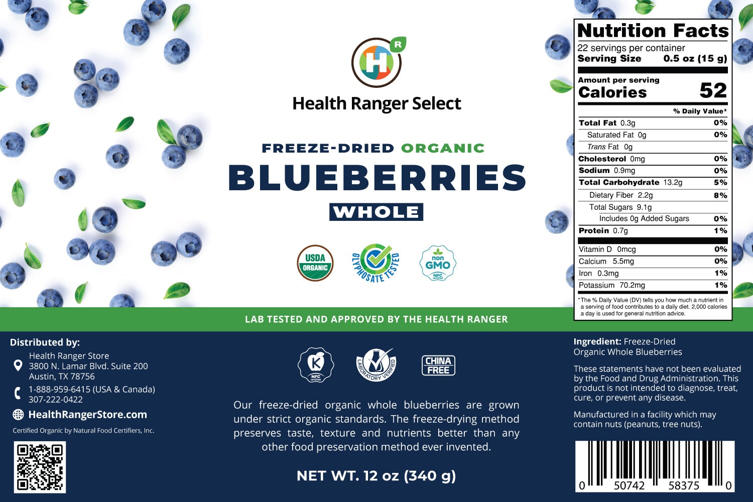 Freeze-Dried Organic Whole Blueberries (12oz, #10 can) (2-Pack) Storable Organics Brighteon Store 