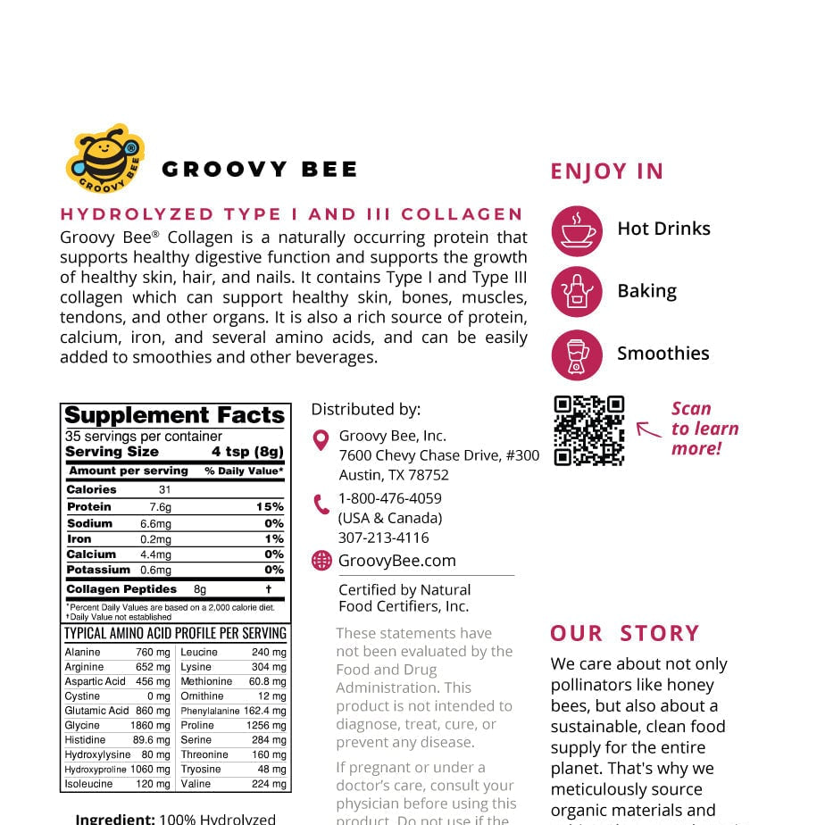 Groovy Bee® Collagen Peptides - Hydrolyzed Type I and III Collagen 10oz (283g) Collagen Brighteon Store 