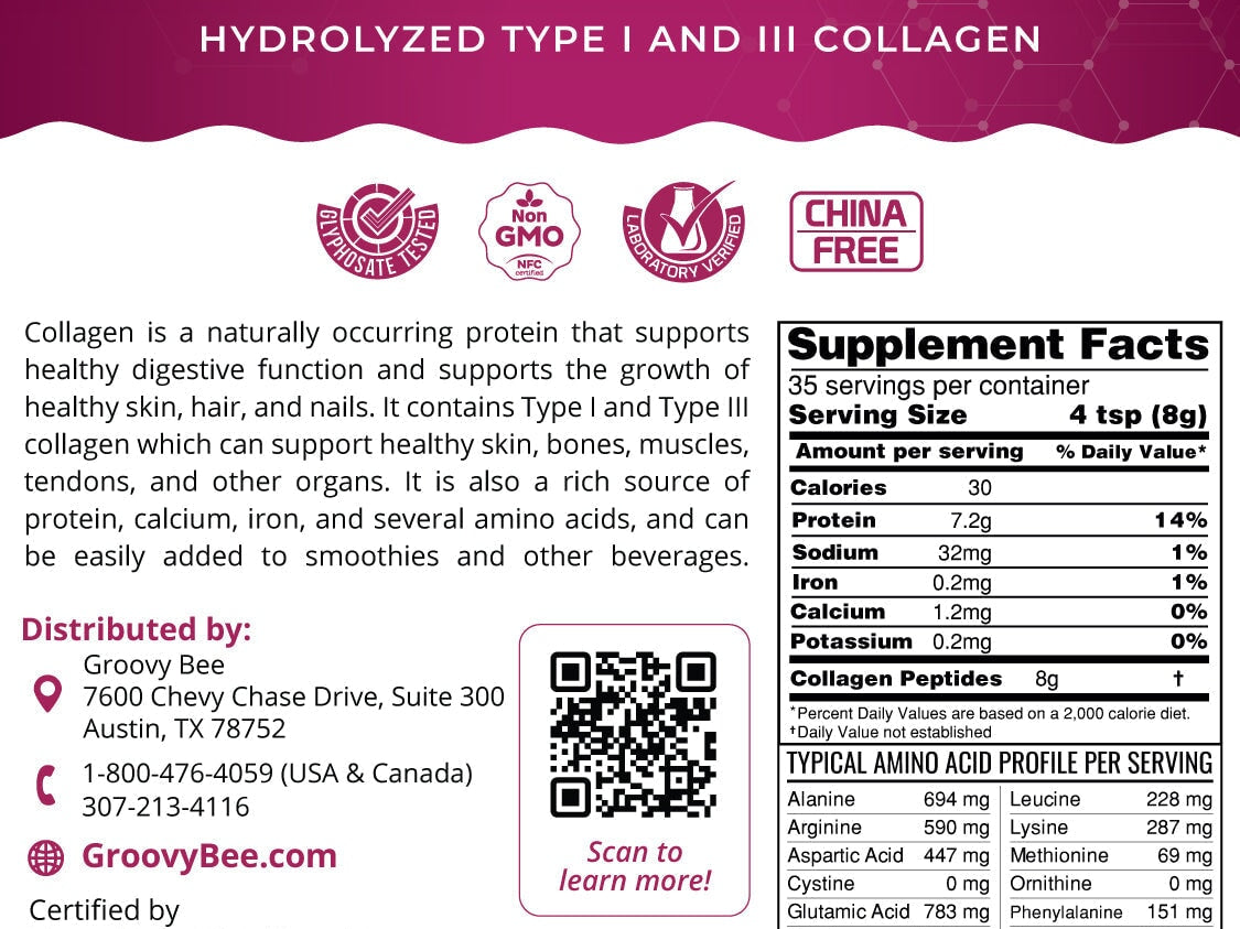 Groovy Bee® Collagen Peptides - Hydrolyzed Type I and III Collagen 10oz (283g) Collagen Brighteon Store 