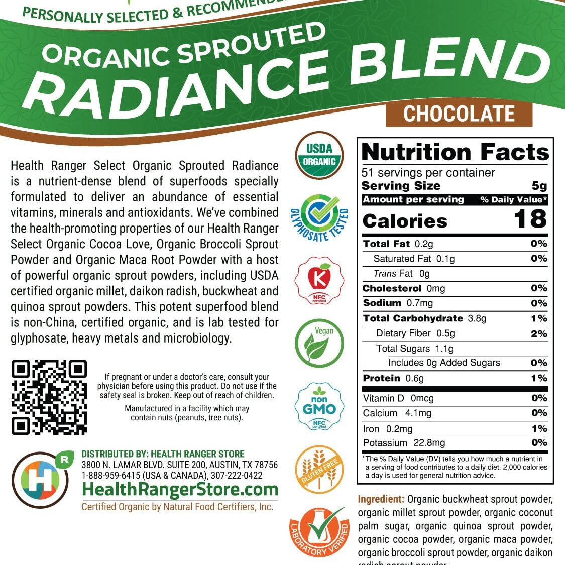 Health Ranger Select Organic Sprouted Radiance Blend (Chocolate) 9oz (255g) New Arrivals Brighteon Store 