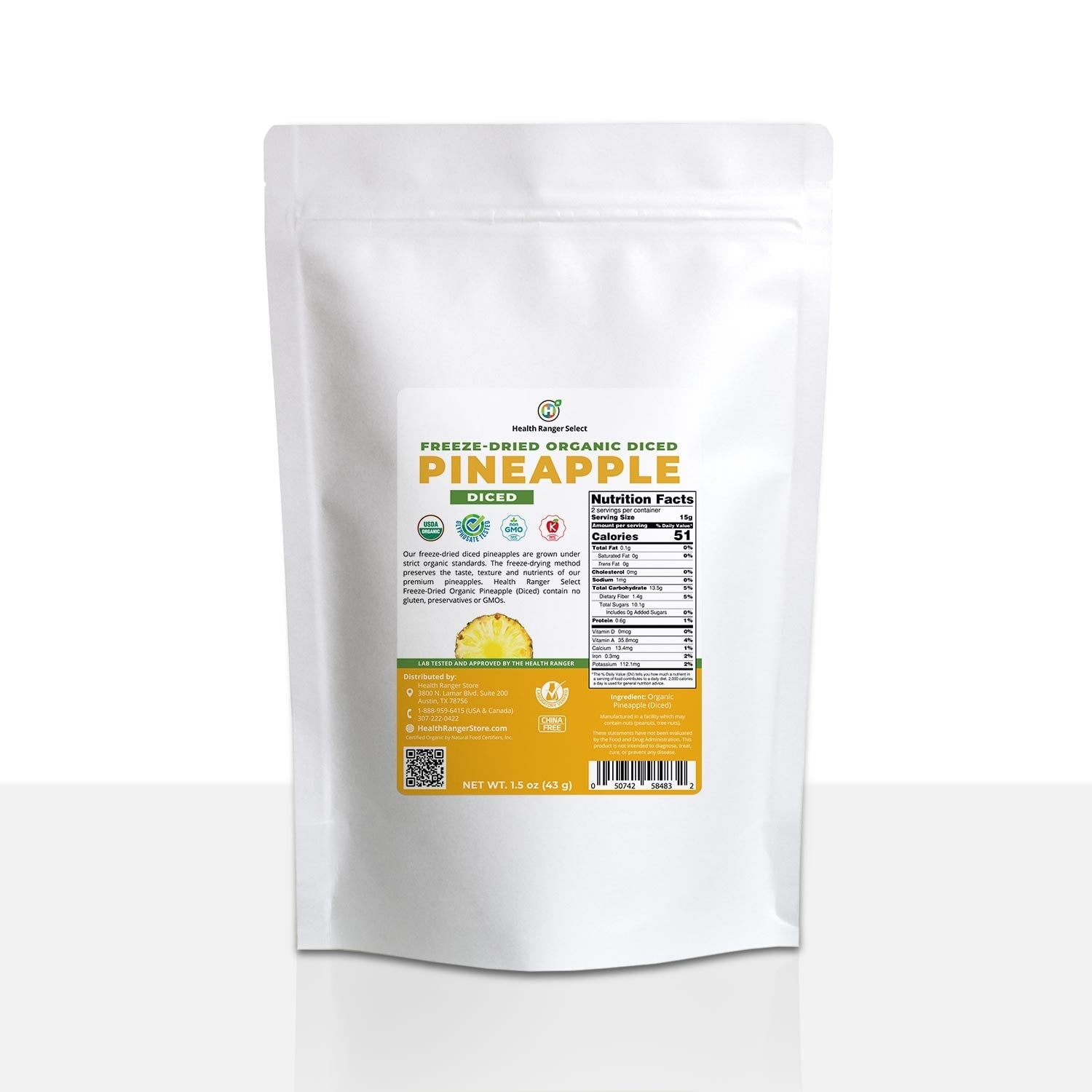 Organic Freeze Dried Pineapple 1.5oz (43g) Freeze Dried Organics Brighteon Store 