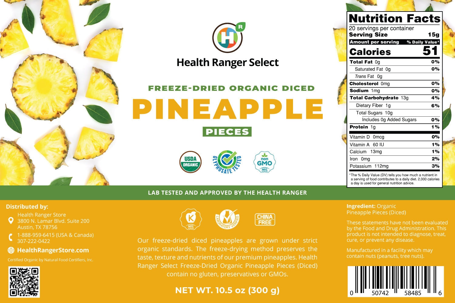 Organic Freeze Dried Pineapple 10.5oz (300g) #10 can (2-Pack) Freeze Dried Organics Brighteon Store 