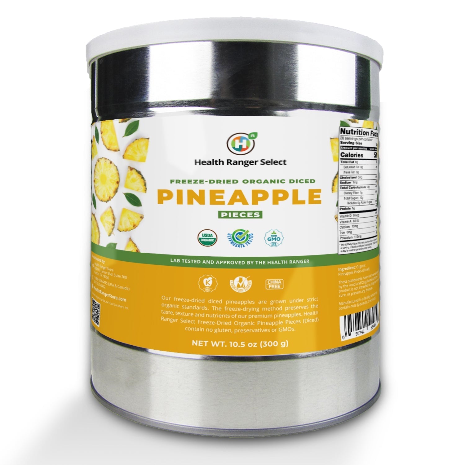 Organic Freeze Dried Pineapple 10.5oz (300g) #10 can (2-Pack) Freeze Dried Organics Brighteon Store 