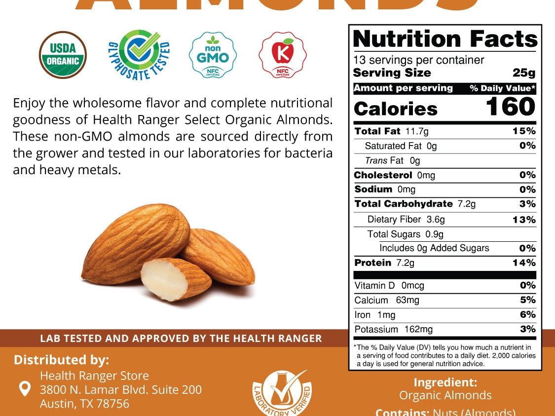 Organic Almonds 12oz (340g) Nuts and Seeds Brighteon Store 