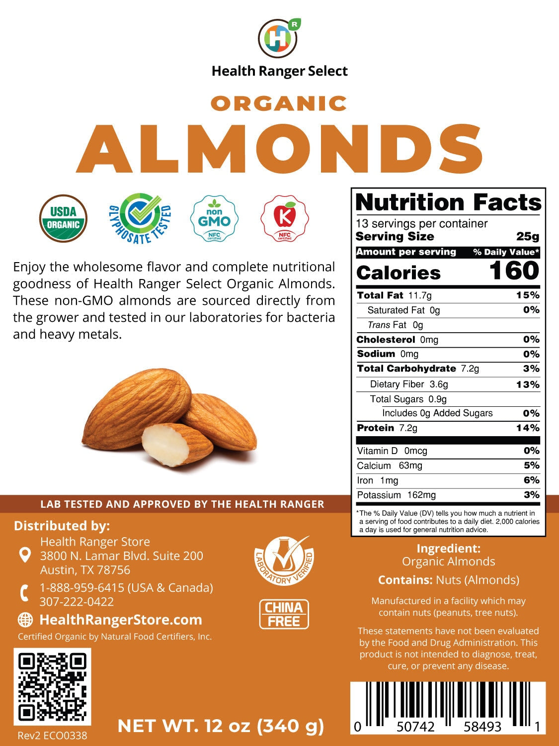 Organic Almonds 12oz (340g) Nuts and Seeds Brighteon Store 