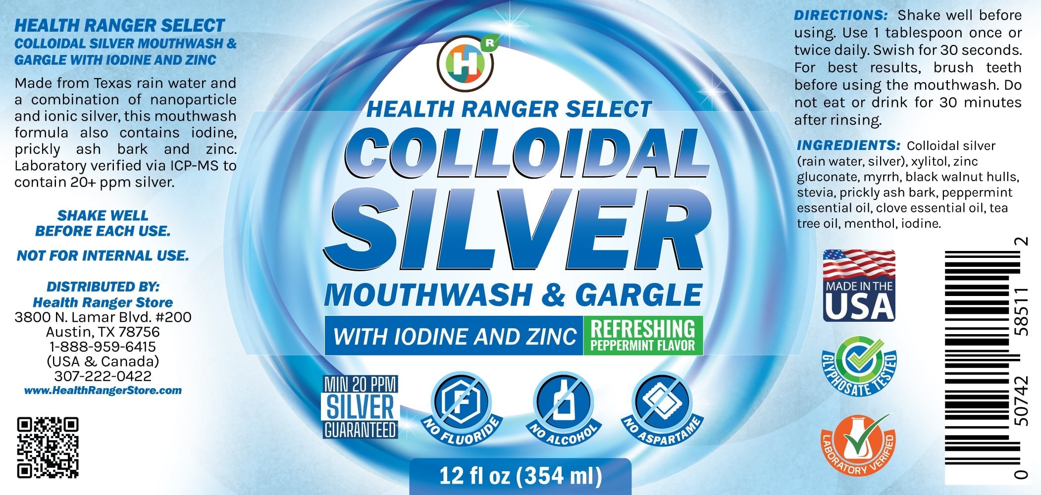 Colloidal Silver Mouthwash & Gargle (with Iodine and Zinc) 12oz (354ml) Dental Care Brighteon Store 