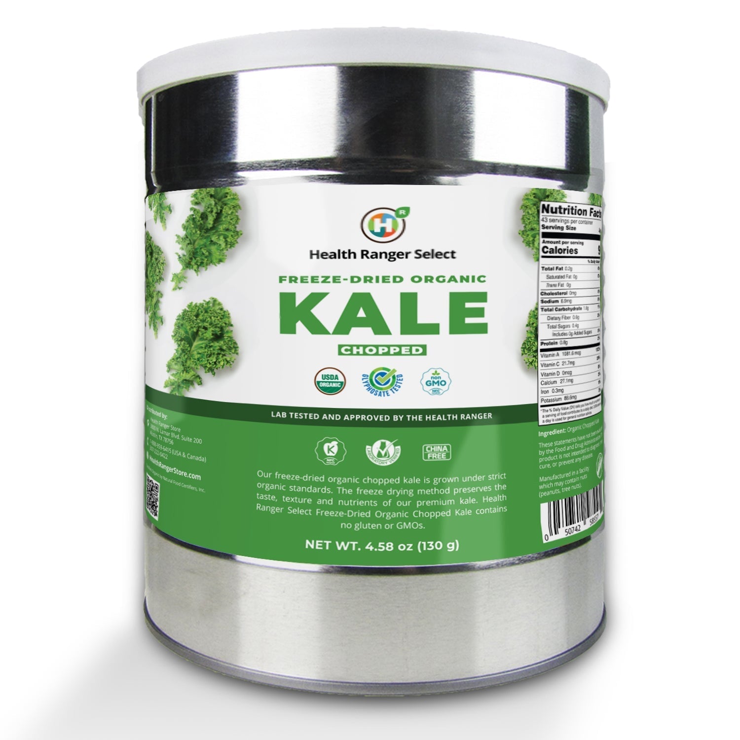 Freeze-Dried Organic Chopped Kale 4.58 oz (130g) (10# CAN) (2-Pack) Freeze Dried Organics Brighteon Store 