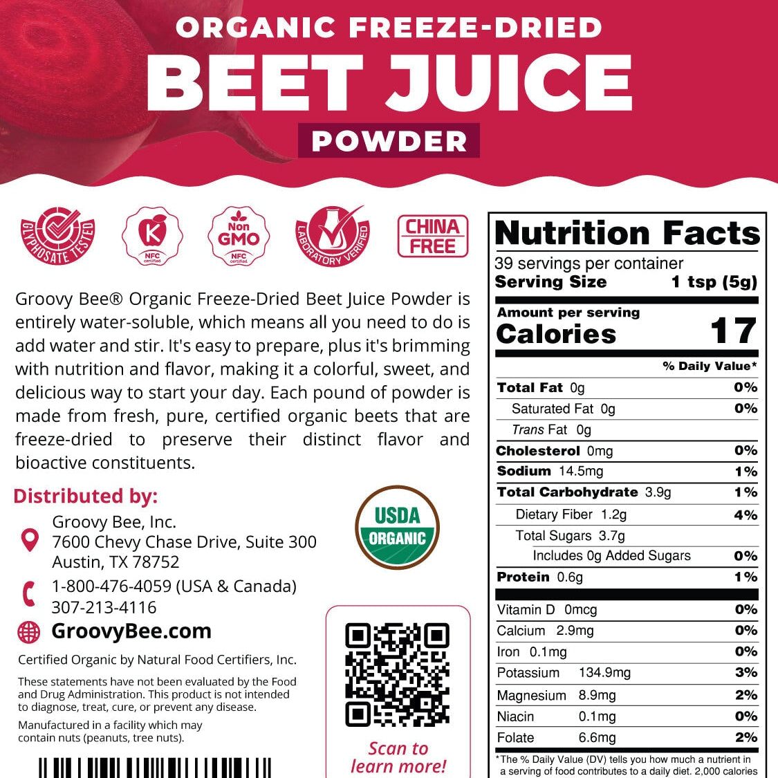 Organic Freeze-Dried Beet Juice Powder 7oz (198g) Health Concerns Brighteon Store 