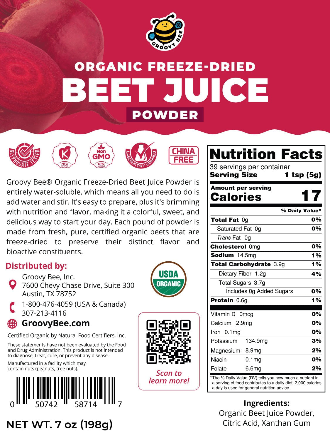 Organic Freeze-Dried Beet Juice Powder 7oz (198g) Health Concerns Brighteon Store 