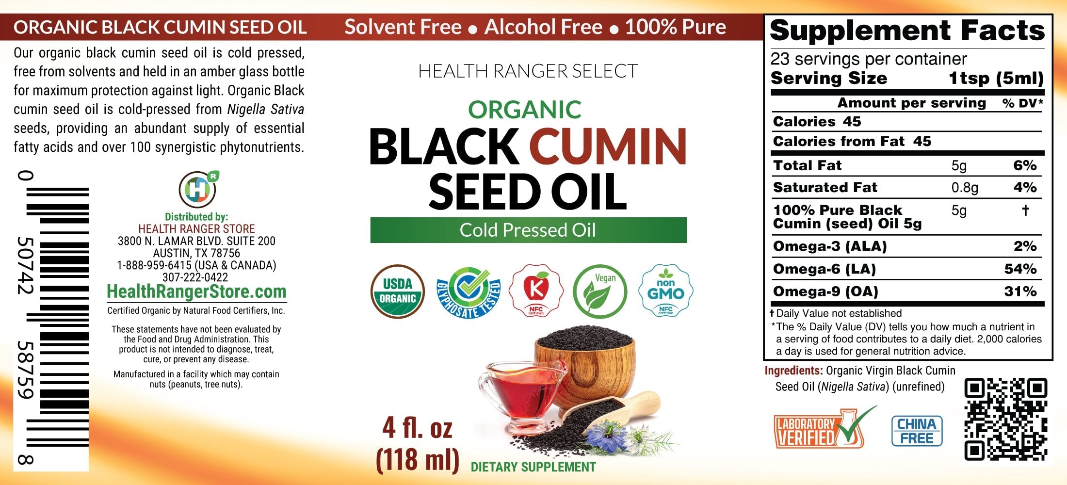 Organic Black Cumin Seed Oil 4oz (118 ml) Brighteon Store 