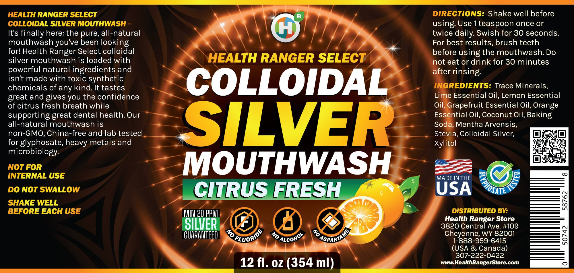 Colloidal Silver Citrus Fresh Mouthwash 12oz (354ml) Personal Care Brighteon Store 