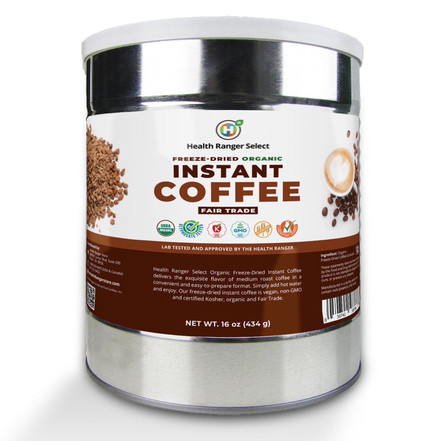 Fair Trade Organic Freeze-Dried Instant Coffee 16oz (454g) #10 CAN (2-Pack) Health Ranger's Brighteon Store 