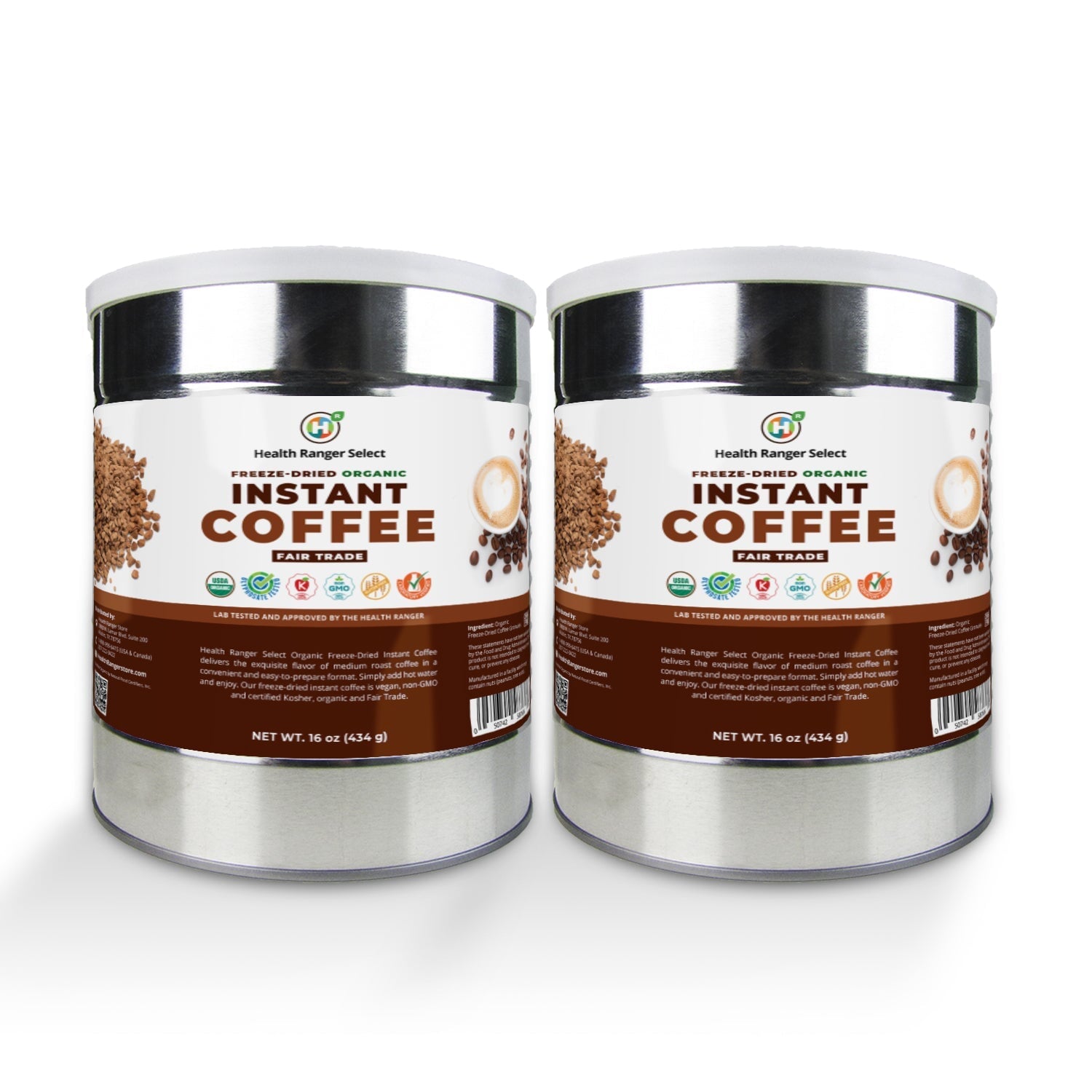 Fair Trade Organic Freeze-Dried Instant Coffee 16oz (454g) #10 CAN (2-Pack) Health Ranger's Brighteon Store 