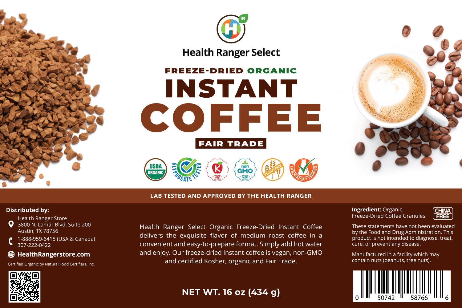 Fair Trade Organic Freeze-Dried Instant Coffee 16oz (454g) #10 CAN (2-Pack) Health Ranger's Brighteon Store 