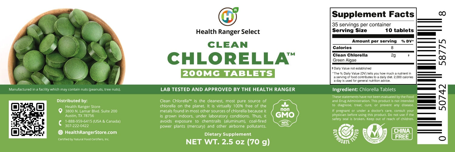 Clean Chlorella 200mg Tablets 2.5 oz (70 g) Chlorella Brighteon Store 