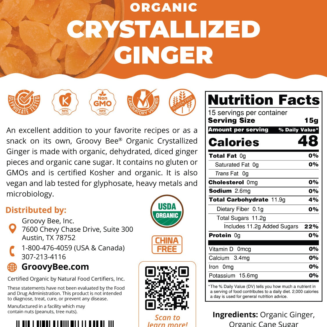 Organic Crystallized Ginger 8 oz (226 g) Snack Brighteon Store 