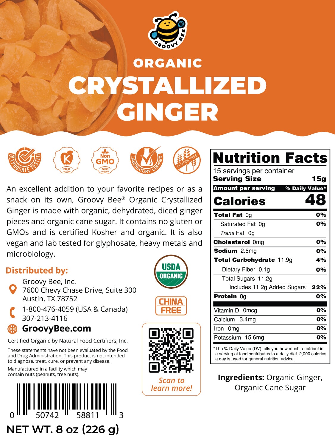 Organic Crystallized Ginger 8 oz (226 g) Snack Brighteon Store 