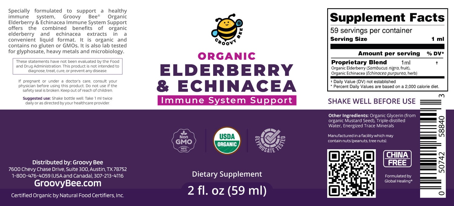 Organic Elderberry & Echinacea 2 fl. oz (59 ml) Herbal Tinctures Brighteon Store 