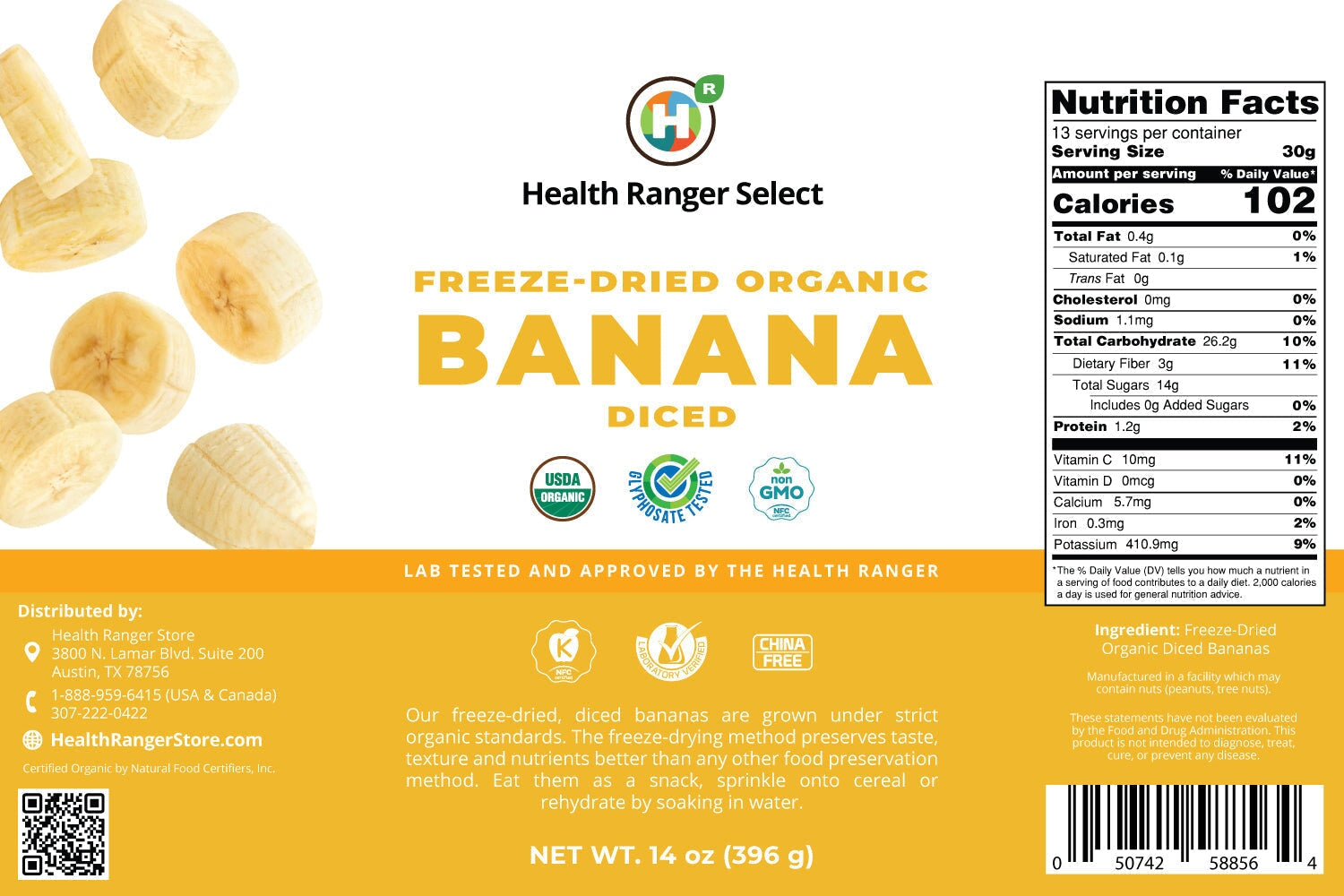 Freeze-Dried Organic Banana 14oz (396g) #10 Can (2-Pack) Freeze Dried Organics Brighteon Store 