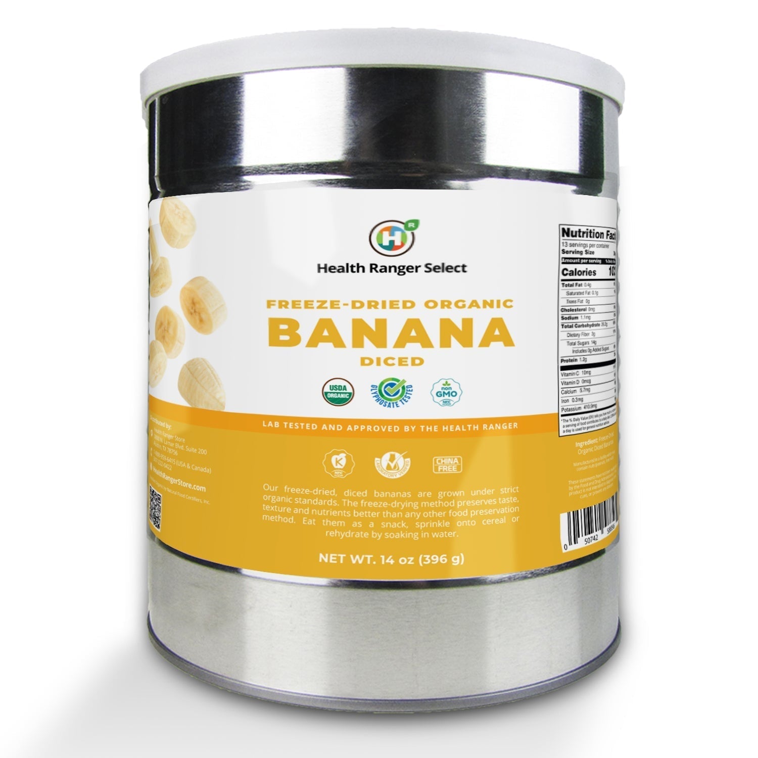 Freeze-Dried Organic Banana 14oz (396g) #10 Can (2-Pack) Freeze Dried Organics Brighteon Store 