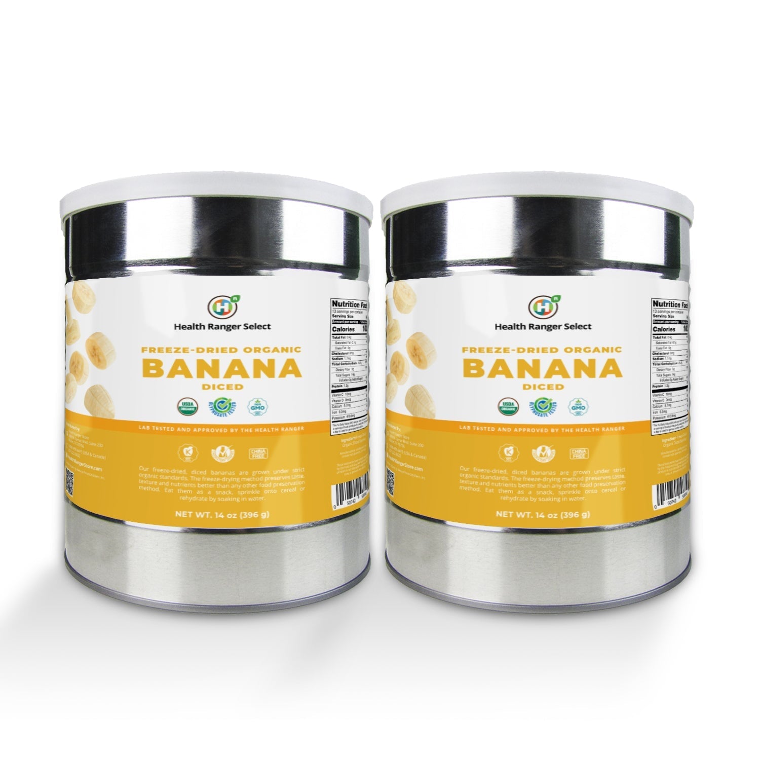 Freeze-Dried Organic Banana 14oz (396g) #10 Can (2-Pack) Freeze Dried Organics Brighteon Store 