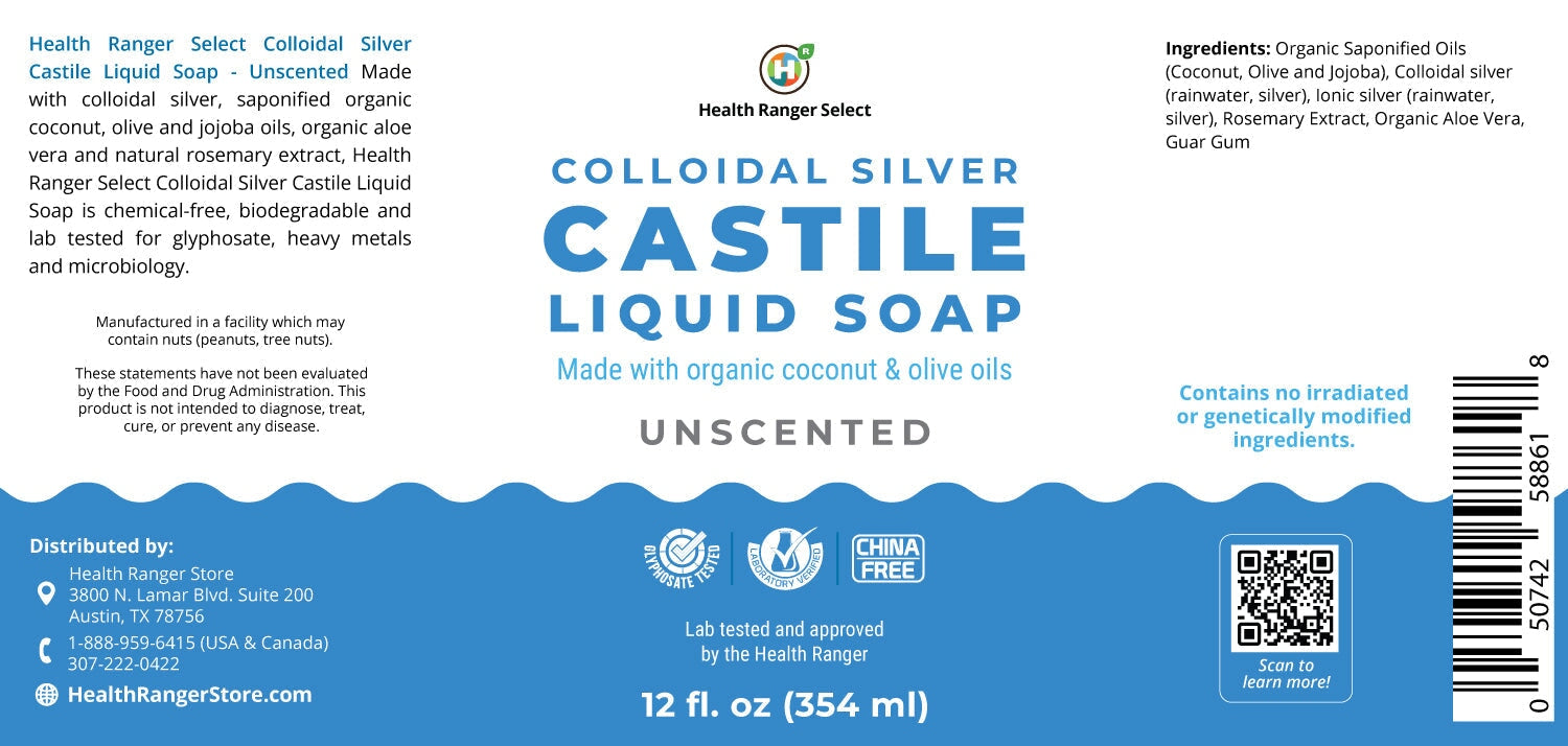Colloidal Silver Castile Liquid Soap - Unscented 12 oz (354 ml) Personal Care Brighteon Store 